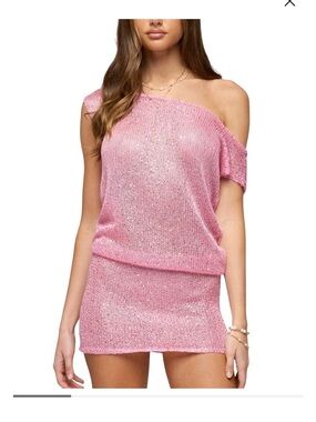 Pink One-Shoulder Sequin Knit Mini Dress